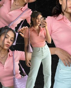 A girl wearing pink ribbed crop polo Pink Polo Crop Top Outfit, Polo Shirt Crop Top Outfit, Croptop Polo Outfit, Pink Polo Outfit, Cropped Polo Shirt Outfit, Crop Polo Outfit, Polo Crop Top Outfit, Bonkers Corner, Polo Outfit Ideas