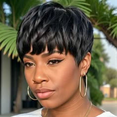 Ready-to-Wear Layered Pixie Cut Short Black Wig With Bangs 100% Virgin – LinktoHair Short Hair Weave, Long Pixie Cut With Bangs, Short Black Wig, Rihanna Short Hair, Black Wig With Bangs, Short Quick Weave Hairstyles, Black Pixie Cut, Layered Pixie Cut, Pixie Cut Short