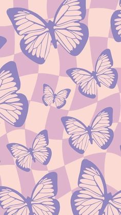 purple and white butterflies on a checkered background