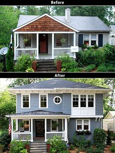 before and after pictures of a house in the same color as it appears on this page