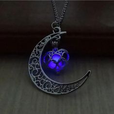 Classic Love Moonstone Decor Hollow Moon Pendant Necklace Cute Luminous Pendant Necklace. Glows In The Dark The Color Listed. Moon Stone Necklace From Zombies 2, Amity Moon Necklace, قلادات متدلية, Glowing Necklace, Heart Choker Necklace, Unique Pendant Necklace, Magical Jewelry, Heart Choker, Moon Pendant Necklace