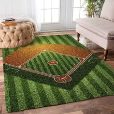 a baseball field area rug in a living room