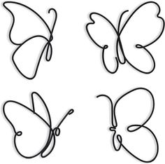 four butterfly shapes drawn in black ink