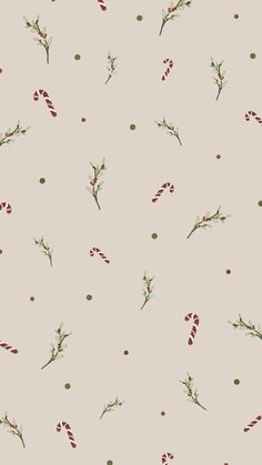 a christmas pattern with candy canes, holly and peppermints on a beige background