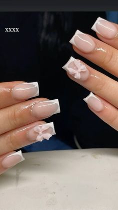 nails by @nbt.mcr Med Nails Ideas, Nail Ideas For 12 Yrs Old, Nails W Bows, Nails For Paris Trip, Rosette Nails, Promotion Nails, Cute Easy Nails, New York Nails, Nails Back To School