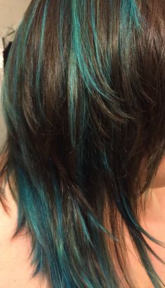 Brown Turquoise Hair, Teal Green Highlights, Brown Hair With Aqua Highlights, Aqua Blue Hair Highlights, Turquoise Streaks In Hair, Electric Blue Highlights In Brown Hair, Aquamarine Highlights Brown Hair, Aqua Peekaboo Hair, Teal Streaks In Black Hair