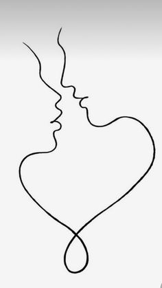 a line drawing of two people's faces in the shape of a heart, one with