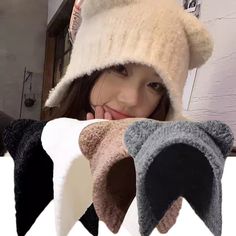 Cute Bear Ear Wool Hat Winter Beanies Korean Warm Ear Protection Knitted Bomber Cap Bonnets Knitting Winter Beanies, Bear Ears, Ear Protection, Winter Beanie, Cute Bear, Wool Hat, Cute Bears, Wool, Knitting