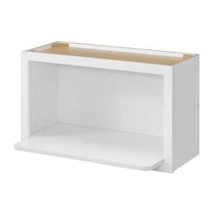 a white shelf with a wooden top