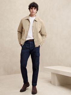 Harrington Jacket | Banana Republic Factory Classic Male Style, Mens East Coast Fashion, Men Casual Professional Outfit, Cool Beige Outfit, Trendy Mens Fashion Casual Men Styles, Jacket Casual Outfit Men, Mens Classic Outfits, Banana Republic Outfits Men, Cool Dad Outfits Men