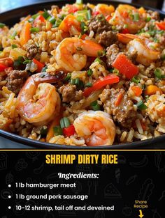 the shrimp and rice dish is ready to be served in the restaurant's menu