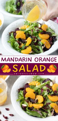 This simple summer salad is affordable and super kid-friendly! Tossed in a citrus dressing with mixed greens, almonds, and cranberries, this mandarin orange salad recipe is bright and bursting with fresh flavor! Dressing For Salad, Citrus Salad Dressing, Orange Salad Recipes, Mandarin Salad, Orange Dressing, Mandarin Orange Salad, Spring Mix Salad, Orange Vinaigrette, Vegan Salad Dressing