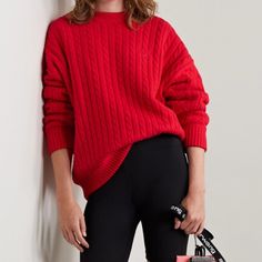 Beautiful Bright Red Cashmere-Cotton Blend Cable-Knit Crew Neck Sweater. It’s Very Thick And Warm. Oversized Fit. In Excellent Preowned Condition, There Are Absolutely No Signs Of Wear. Size M Alexander Wang Sweater, Knit Cotton, Fit In, Bright Red, Alexander Wang, Colorful Sweaters, Oversized Fits, Crew Neck Sweater, Cable Knit