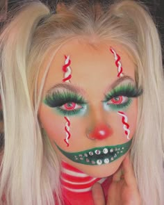 #christmas #tiktok #aesthetic #makeup #halloweenmakeup #christmasmakeup Christmas Gore Makeup, Crazy Christmas Makeup, Creepy Christmas Makeup, Christmas Clown, Scary Christmas Makeup, Christmas Clown Makeup, Christmas Elf Makeup, Candy Cane Makeup, Gore Makeup