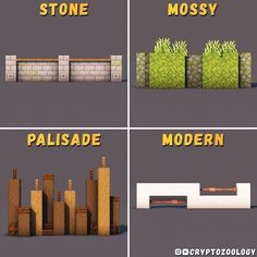 four different types of stone and mossy in the video game, which shows how to use