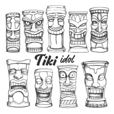 tiki idol hand drawn in black and white