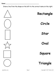 a worksheet with the words rectangle, circle, star, oval and triangle