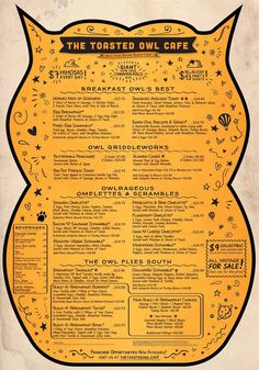 an old menu for the toasted owl cafe