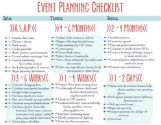 the event planning checklist is shown in red and blue, with information about it