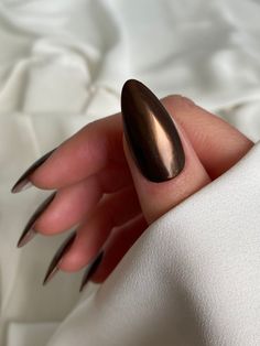 Dark Bronze Nails, Cocktail Nails Design, Chocolate Glazed Nails, Chocolate Glazed Donut Nails, Chocolate Glazed Donut, Custom Press On Nails, Autumn Nail, Minimal Nails, Elegant Fall