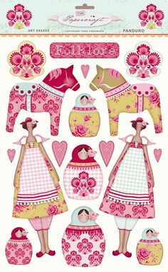 the paper doll is wearing pink and yellow clothes with flowers on them, including an elephant