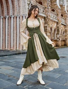 Fantasy Formal, Underbust Dress, Medieval Women Dress, Medieval Attire, Fantasy Attire, Scarlet Darkness, Sage Green Maxi Dress, Costume Pirate, Ren Faire Outfits