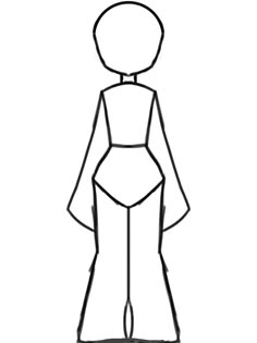 an outline drawing of a woman's body with long sleeves and high waist pants