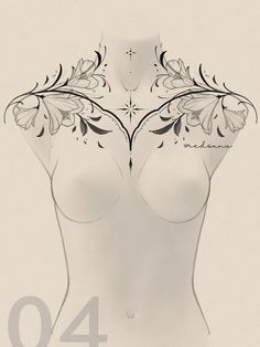 a drawing of a woman's breast with flowers on it