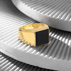 OTTASILVER Black Onyx Ring Gold, Basic Ring, Onyx Signet Ring, Unique Silver Jewelry, Mens Cuff, Gold Bond, Gold Statement Ring, Black Ring, Black Onyx Ring