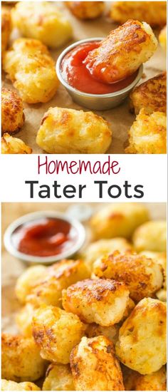 homemade tater tots with ketchup and mayonnaise on the side