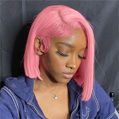 PRICES MAY VARY. [13x4 HD Lace Bob Wig] HD Lace Net Comes From Switzerland, Fine And Smooth Very Suit For Your Skin, Feels So Soft And Makes You Remarkable [Lace Frontal Bob Wig] The Pink Bob Wig Human Hair Density Is About 180%.Average Cap Size(22.5inch) With Adjustable Straps And 3 Combs, Stable, Solid And Easy To Take. [Natural Hairline Bob Wigs] Big 13x4 Lace Front Wigs Straight Short Bob Wig, Offer The More Natural&Beautiful Hair Line. Can Be Dyed,Bleached,Curled.And Restyle To You Want. [P Short Blonde Wig Hairstyles, Ombre Hair Color Short, Pink Hairstyles Black Women, 10 Inch Bob Wig, Bob Wig Hairstyles, Short Wig Hairstyles, Bob Wig Styles, Wigs Big, Pink Bob Wig