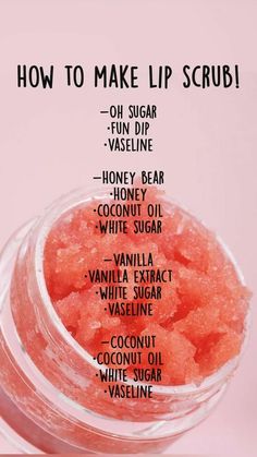 Make Lip Scrub, Lip Scrub Recipe, Lip Scrub Diy, Diy Skin Care Recipes, Lip Scrubs, Basic Skin Care Routine, Diy Body Care, Diy Scrub, Perfect Skin Care Routine