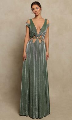 Tarik Ediz - 98074 Plunging Velvet Bangled Long Dress Cold Shoulder Styles, Tarik Ediz, Fantasy Dress, Dress Purchase, Fantasy Fashion, Fancy Dresses, Plunging Neckline, Evening Gown, Pretty Dresses