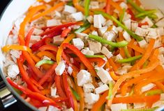 the vegetables are mixed together and ready to be cooked in the skillet or wok