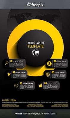 an info board with black and yellow circles on it, surrounded by other information elements