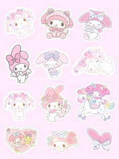 many different stickers on a pink background