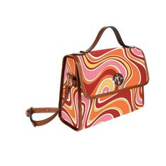 "Vintage style handbag, Retro Handbag, Women's Purse, Hippie bag, 70s Style purse, Red Stripe Handbag,70s handbag, 70s inspired, Women's Bag Custom handmade to order. Designed in California. Manufactured overseas. I designed this handbag to celebrate the groovy 70s era with a cute red orange pink stripe pattern print. It comes with a removable shoulder straps as well. A great classic for your retro style outfit and goes with everything even in today's fashion! I hope you enjoy my design. Materia 70s Bags Style, 70s Accessories Purse, Vintage 1970 Handbags, Retro Red Rectangular Shoulder Bag, Retro Satchel Flap Bag With Adjustable Strap, Retro Brown Shoulder Bag With Top Handle, Retro Flap Bag With Detachable Strap For Daily Use, Retro Flap Bag With Detachable Strap For Travel, Retro Flap Bag With Adjustable Strap For Everyday Use