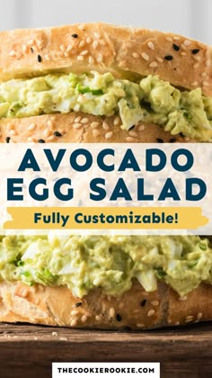 an egg salad sandwich with avocado and sesame seeds