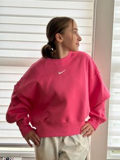 Item:             Women's Nike Sportswear Phoenix Fleece Oversized Crewneck Sweatshirt Color:           Pinksickle/Sail Style #:         DQ5761 684 Condition:    Brand New with Tags in original plastic packaging Fit:                Loose Fit! Oversized and roomy!  We recommend buying 1 size smaller that you usually wear! Returns:       Unfortunately we do not take returns on clothing.  Sorry! Retail Price: $70.00!  Buy from us for much less with free shipping inside the US!! Size:              Women's Medium (M)- we have other sizes available. -Please check our other items for sale! Nike Crewneck Aesthetic, Nike Long Sleeve Sweats For Spring, Nike Casual Sweater With Ribbed Cuffs, Nike Spring Sweats With Crew Neck, Nike Sweater For Winter Loungewear, Nike Sweater With Ribbed Cuffs, Nike Casual Spring Sweater, Oversized Nike Tops For Fall, Nike Sweater With Ribbed Cuffs For Loungewear