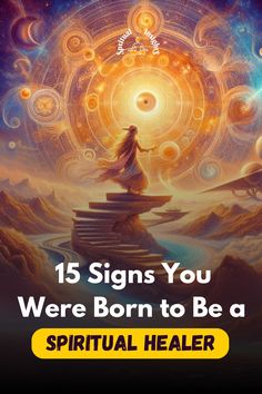 a person standing on top of a hill with the words, 15 signs you were born to