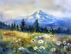 🌲 **Mount Hood Painting: Oregon Mountain Landscape Watercolor Art Print - Embrace Nature's Beauty - Fine Art Print on Paper - Daisy Watercolor Art with Pine Forest Wall Art - Oregon Nature Print - Multiple Sizes Available** Welcome to ArtPrintify! 🎨 Immerse yourself in the scenic beauty of Mount Hood with our "Mount Hood Painting: Oregon Mountain Landscape Watercolor Art Print." This high-quality fine art print captures the essence of the Oregon wilderness, featuring a picturesque mountain lan Painting Daisy, Daisy Watercolor, Mountain Landscape Art, Oregon Nature, Oregon Landscape, Paper Daisy, My Hood, Mount Hood, Landscape Watercolor