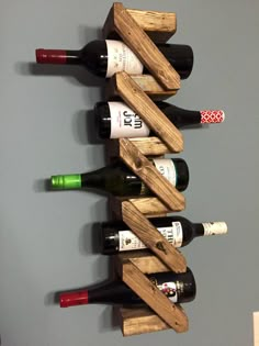 a wine rack made out of wooden planks