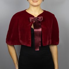 A very elegant velvet cape / capelet for your wedding party or evening dress. Made of luxury bridal velvet.  Color: burgundy or navy blue etc ( other colors are available ) Sizes : S-M or L/XL adult  Satin ribbons, rhinestone hook or hidden hook .  WE have matching bags in our Etsy Shop! WE accept credit cards! Warning: Although the fabric we use is of high quality, in certain cases during high humidity of air / humid skin etc. dark navy blue and black color velvet /velour fabric may transfer co Velvet Shawl Wedding Wraps, Evening Capes For Women, Elegant Capelet For Party, Winter Evening Capelet, Elegant Fitted Winter Capelet, Elegant Winter Capelet, Elegant Evening Capelet For Winter, Elegant Evening Winter Capelet, Elegant Evening Cape For Winter