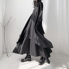 Niche Asymmetric Loose Shirt Skirt Two-piece Set - Trendha Black Two Piece Set, Korean Fashion Black, Japanese Fashion Designers, Alt Clothes, Women White Blouse, Black Two Piece, Black Streetwear, Long Shirt Dress, Loose Shirts