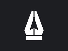 a black and white icon with an arrow