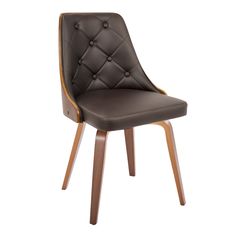 a brown leather chair with wooden legs and buttons on the backrest, against a white background