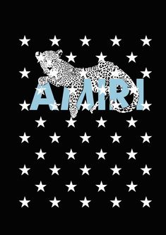 an animal with stars on it and the word amri written in blue ink, against a black background