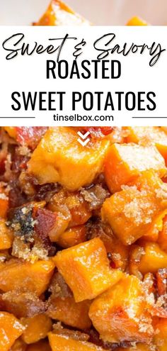 sweet potato casserole with bacon and parmesan cheese on top, in a white bowl