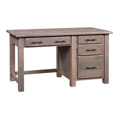 an old wooden desk with three drawers and one drawer on the bottom, against a white background