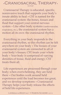 Craniosacral Therapy in brief...simple and technically correct. Where I start when folks ask me about what I do, and what it can do for them. Becoming A Therapist, Polarity Therapy, K Tape, Equine Massage, Massage Therapy Business, Therapy Business, Equine Therapy